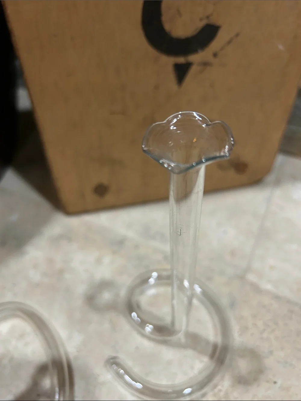 2 vintage hand-blown glass double cylinder twisted infinity tube bud vases
